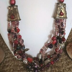 Vintage Artisan Multicolor Beaded Necklace Medium Length